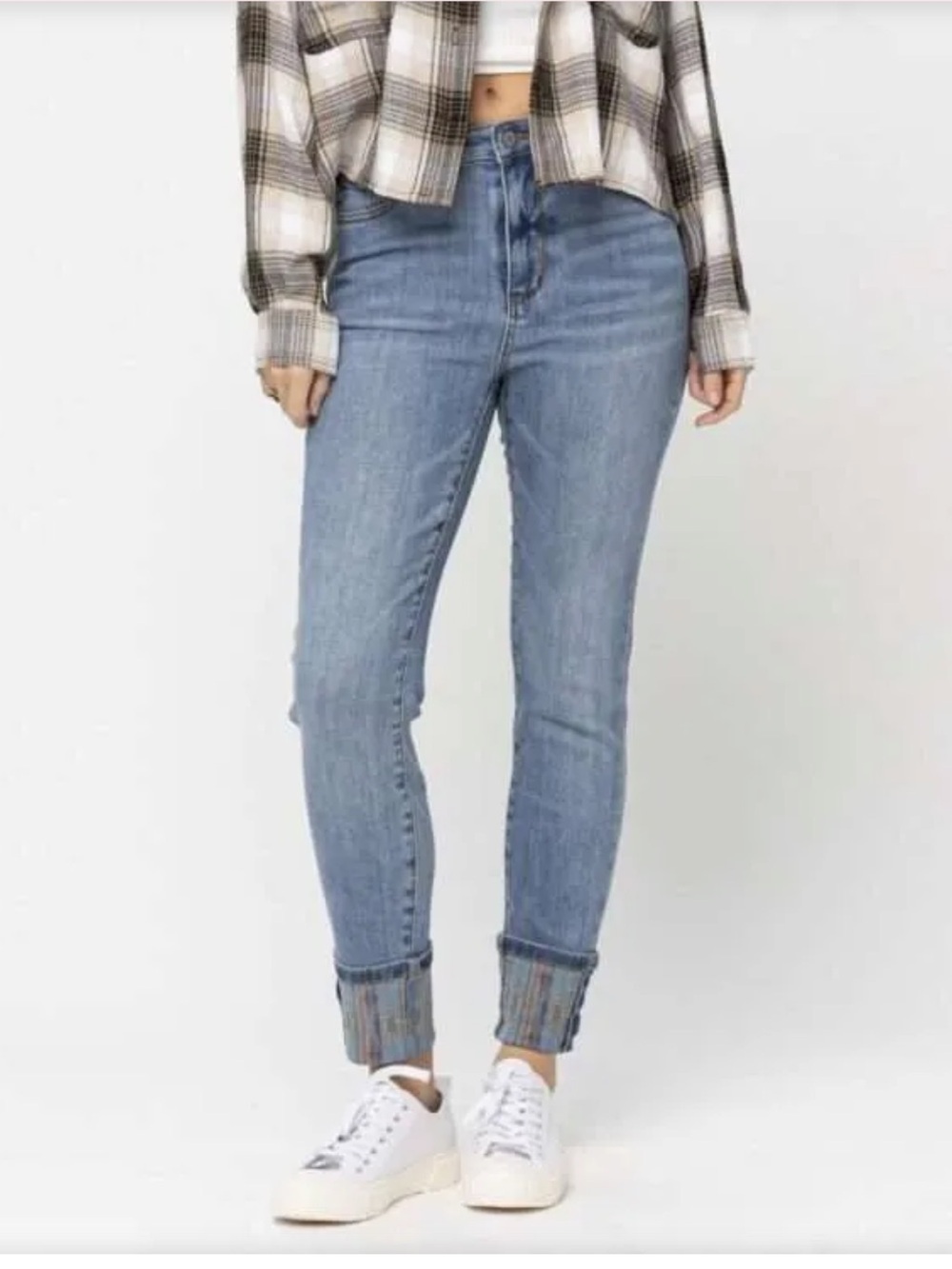 Judy Blue Relaxed Fit Southwestern Cuff Stretch Jeans - 14W